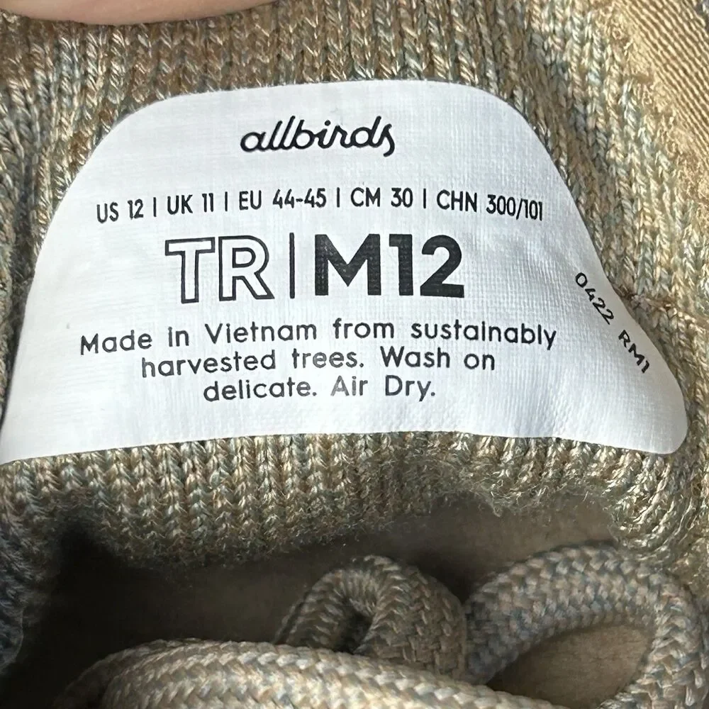 Allbirds Tree Runner Hazy Beige Breathable Mens Shoes Size 12 Sneakers